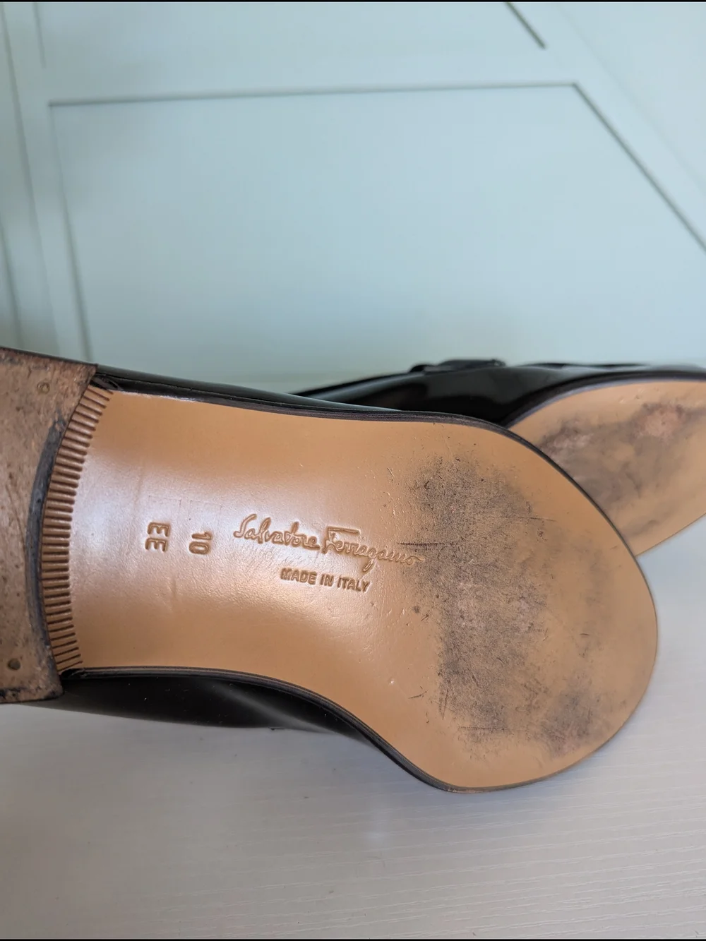Salvatore Ferragamo Black Patent & Fabric Slip-On Loafers